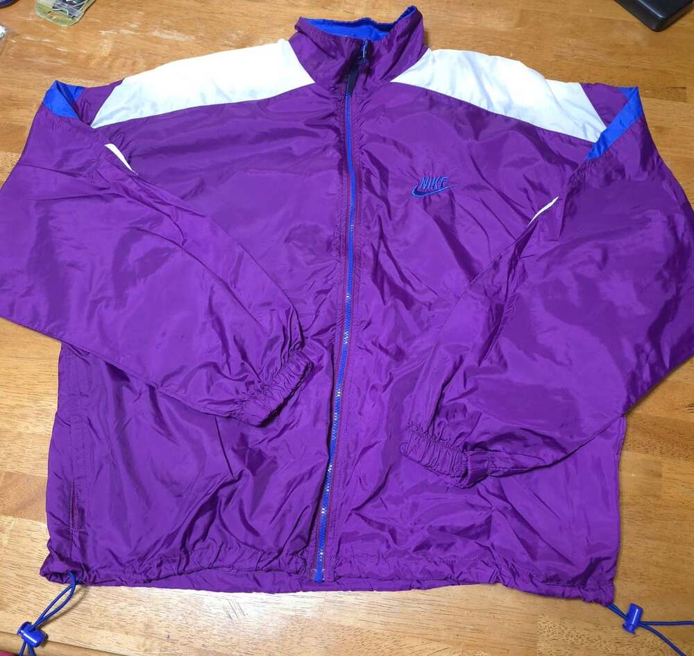 Nike Vintage Windbreaker Jacket Size L Purple White Full Zip Swoosh